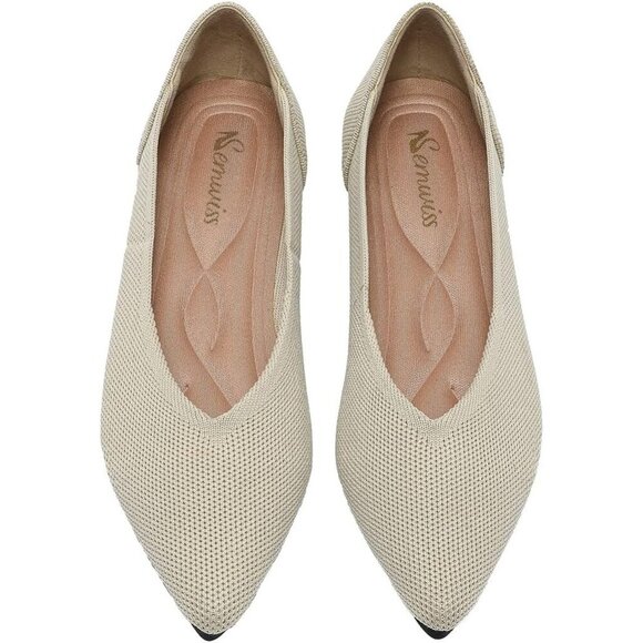 Shoes - Women Pointed Toe Ballet Beige Flats Comfortable Casual Dressy Work Office Shoes